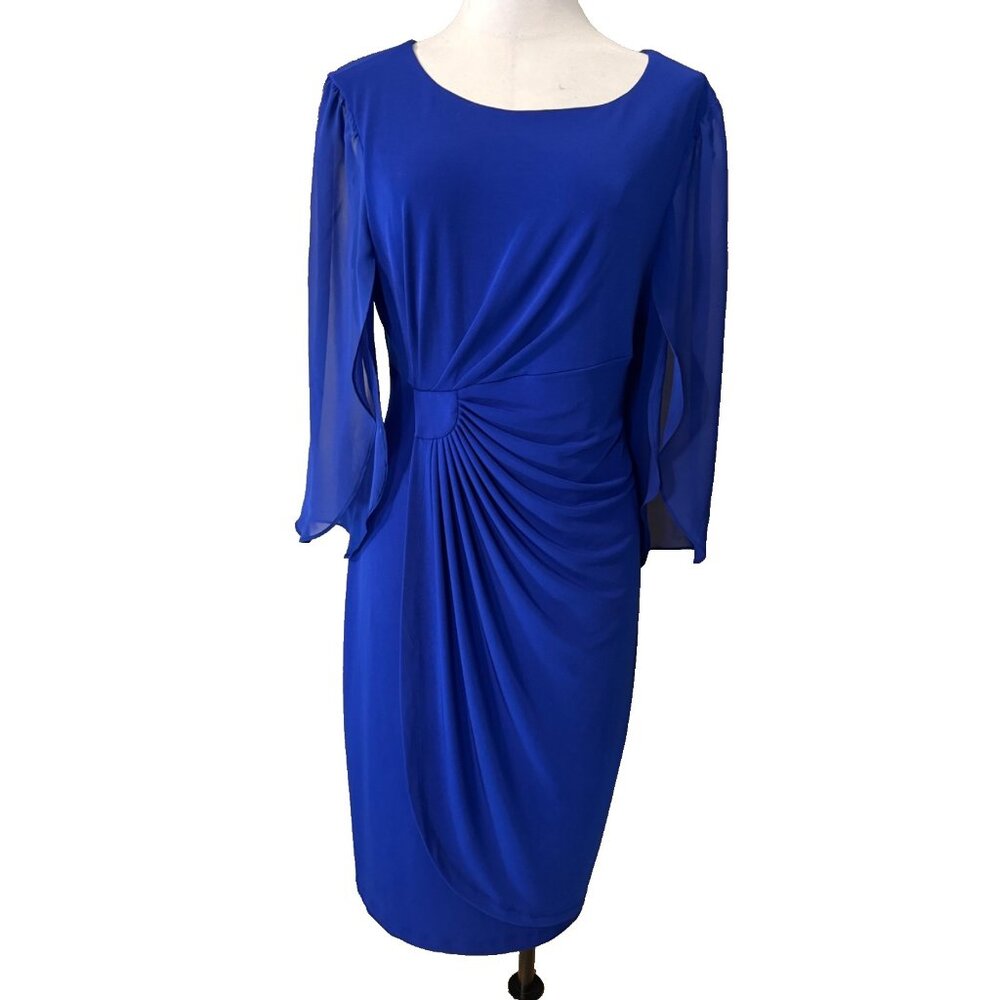 Connected Dress 12 Royal Blue Sheer 3/4 Long Sleeve Career Church Party NEW - Picture 3 of 10